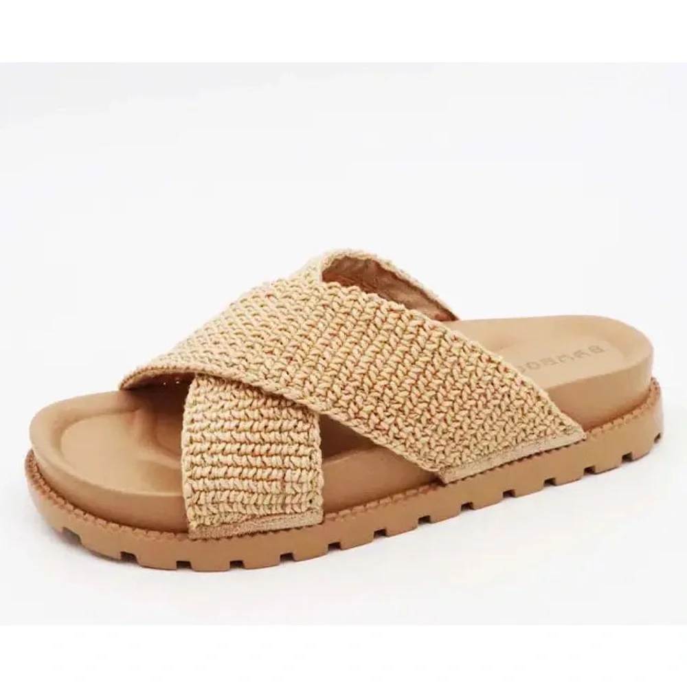 Awaken Natural Flyknit Criss Cross Slide Sandals. - Picture 6 of 16